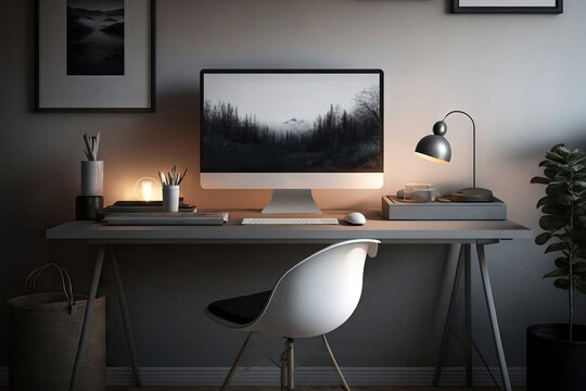 Generative AI illustration of modern workplace with computer