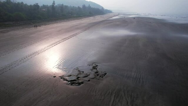 Aerial footage of Harnai beach at Dapoli, located 200 kms from Pune on the West Coast of Maharashtra India.