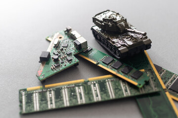 computer chips and a toy tank