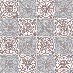 Ethnic floral mosaic tile. Abstract geometric ornamental seamless pattern. Vintage decorative ornament.