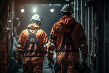 Naklejka premium Offshore and industrial workers working on an oilrig, made with generative ai