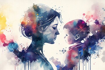 Watercolor painting for Mothers Day abstract background,Generative AI