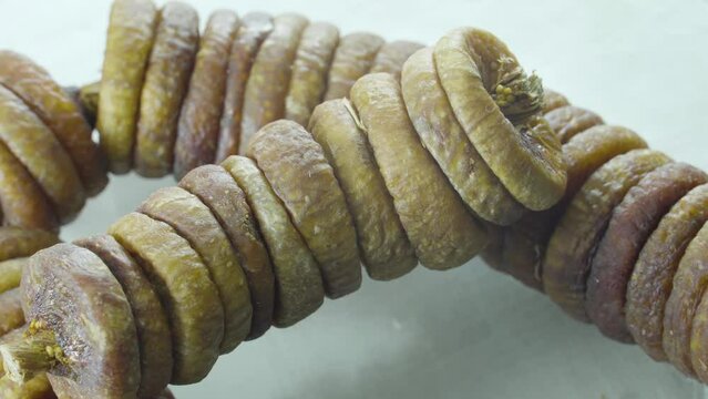 Dry Organic Fig Fruits, Rotation Clip of Dried Wrinkled Sweet Natural Dessert.