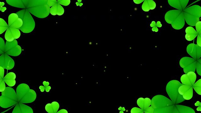 4K Shamrock with particles, Green clover leaves on Alpha background, St. Patrick's day background frame animation	