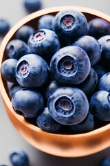 Close-Up Of Fresh Blueberries In Bowl On Table - generative ai