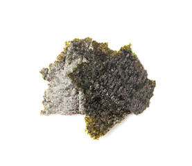 Nori Pieces Isolated, Dried Aonori Seaweed Flakes, Dry Sea Weed Torn Sheet, Seaweed Crumbles, Nori Pieces on White