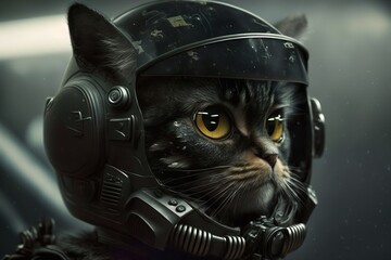 Cat with pilot helmet, generative ai