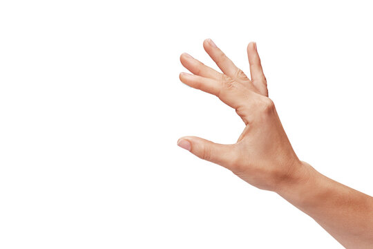 Woman's  hand showing credit card, or card, or business card or voucher, isolated on white background, template, mock-up