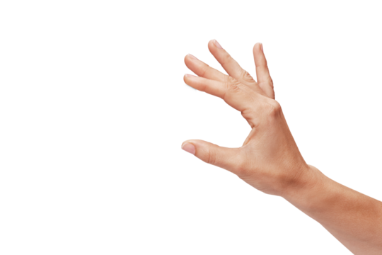 Woman's  hand showing credit card, or card, or business card or voucher, isolated on white background, template, mock-up