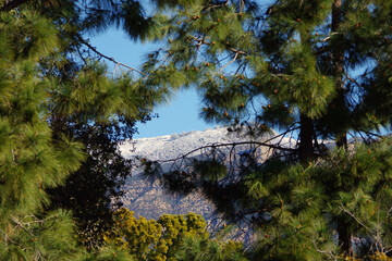 Rare snow on the Santa Ynez Mountains seen from Santa Barbara in Southern California on February...