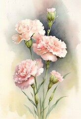 Watercolor painting of carnations Mothers Day,Generative AI