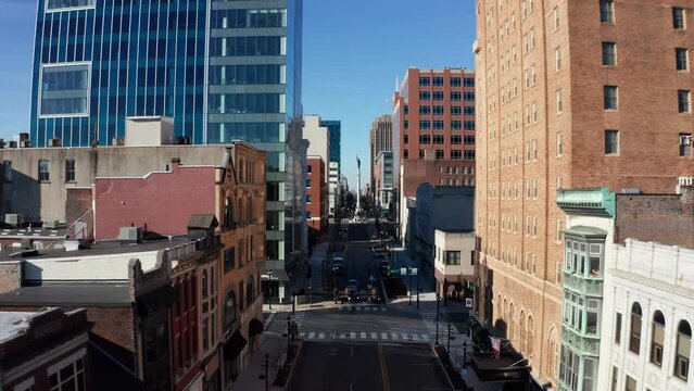 Allentown, Pennsylvania - aerial 4K of downtown main street