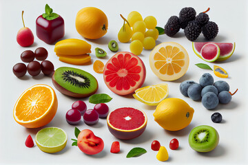fruits on a white background,Generative AI