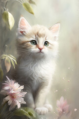 Fototapeta premium Cat in the garden. Illustration - Animals
