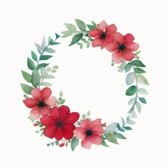 a wreath of flowers with leaves on a white background, a watercolor painting, ai generated