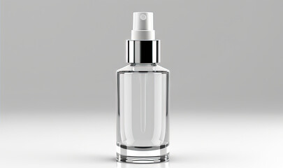 Naklejka premium a clear glass bottle with a black top and a silver cap. generative ai