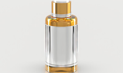  a glass bottle with a gold cap on a white background.  generative ai