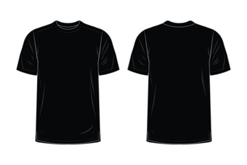 Black Round neck t-shirt templates design front and back view  vector illustration