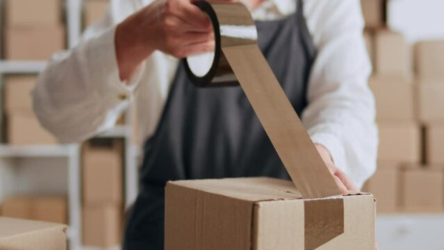 Cardboard Boxes, Small Business Owners Responsibly Working with Database at Packing Warehouse Concept Young Woman Working at Warehouse Progressive Business, Service
