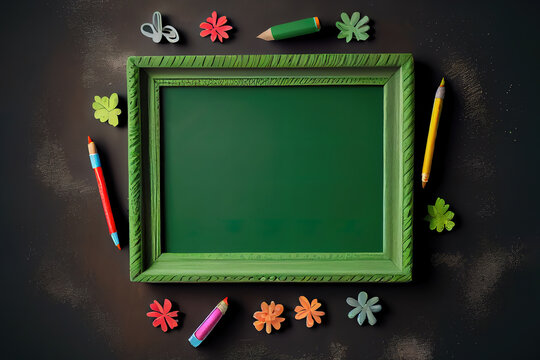Green school teacher’s chalkboard background with doodle. Generative Ai