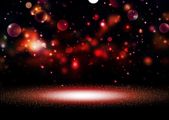 Dark red glitter lights show on stage with bokeh elegant lens flare abstract background. Dust sparks background.. - 576362547