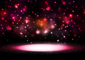 Dark pink glitter lights show on stage with bokeh elegant lens flare abstract background. Dust sparks background.. - 576362558