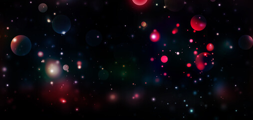 Space background with night colorful sparkle rays glitter lights and bokeh elegant lens flare abstract background.