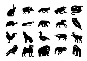 Set animals large set of animals in a black style.