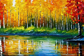 Oil painting colorful autumn. Generative AI