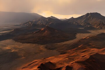 Naklejka premium Volcanic landscape, Fuerteventura, Canary Islands. Generative AI