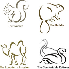 Animal Icons Set, Financial Archetype, , Vector Graphic Elements with transparent background