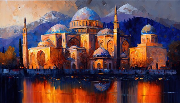 world travel theme big old city illustration of culture diversity, Arab ancient desert town, Generative Ai
