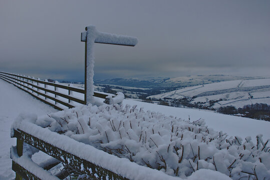 Snowy Path to Pinhaw Beacon, Lothersdale, Yorkshire Dales, England