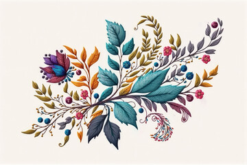 floral embroidery design, excellent for use in textiles, stationery, and home decor. Generative AI