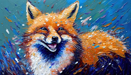 illustration of cute animal smile face in spring flower gardens, idea for children room wall decor or animal wallpaper, little fox, generative Ai	
