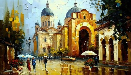 Obraz premium world travel theme big old city illustration of culture diversity, Europe , Generative Ai