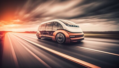 Plakat futuristic hi-tech car with blur speed motion light trail, Generative Ai