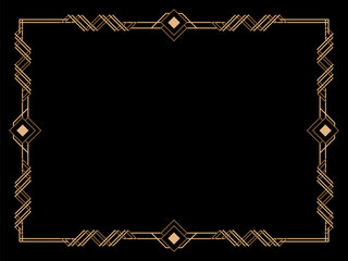Art deco frame. Vintage linear border. Design a template for invitations, leaflets and greeting cards. Geometric golden frame. The style of the 1920s - 1930s. Vector illustration