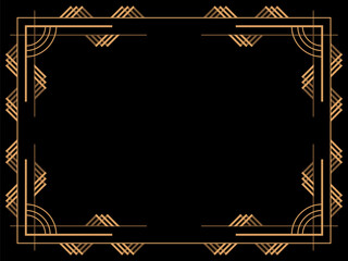 Art deco frame. Vintage linear border. Design a template for invitations, leaflets and greeting cards. Geometric golden frame. The style of the 1920s - 1930s. Vector illustration