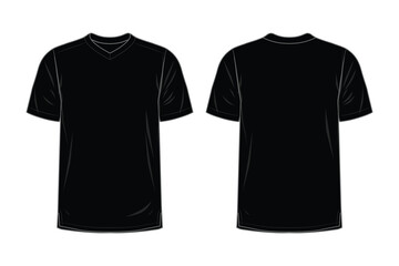 Black V-Neck T-Shirt templates design front and back view  vector illustration