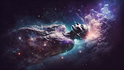Obraz na płótnie Canvas Lucid dreaming meditation man floating in space galaxies stars dreaming illustration generative ai 