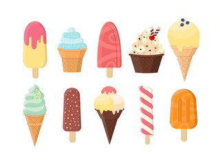 Ice Cream Set. Cartoon Vector Summer Sweets Collection. Cute Colorful Ice Cream.