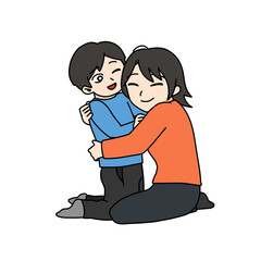 笑顔で抱き合う母親と息子