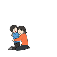 笑顔で抱き合う母親と息子（差分）
