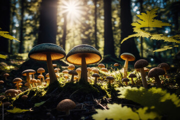 mushrooms in the forest ai generative