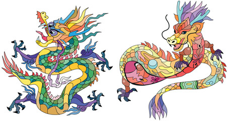 Zentangle dragons. Hand drawn decorative vector illustration