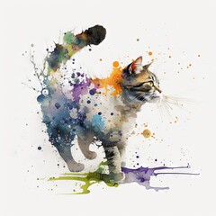 Watercolor cat generative AI
