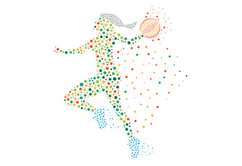  Basketball throwing is composed of colored dots, vector illustration 