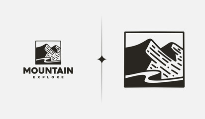 Mountain Hill Top Sun Rays monoline. Universal creative premium symbol. Vector sign icon logo template. Vector illustration