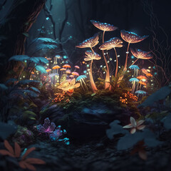 Obraz na płótnie Canvas magic fairy tale woods at night - AI Generative